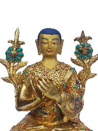 Tsongkhapa, Buddhist Handmade Statue, [face Painted], [gold Plated], [stone Setting]