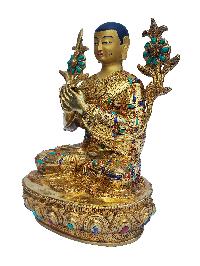 Tsongkhapa, Buddhist Handmade Statue, [face Painted], [gold Plated], [stone Setting]