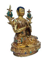 Tsongkhapa, Buddhist Handmade Statue, [face Painted], [gold Plated], [stone Setting]