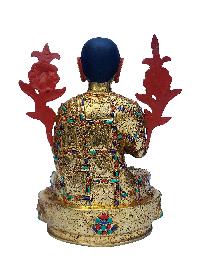 Tsongkhapa, Buddhist Handmade Statue, [face Painted], [gold Plated], [stone Setting]