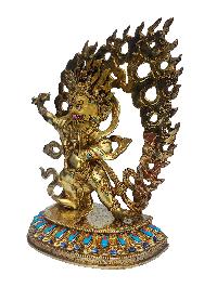 Vajrapani, Buddhist Handmade Statue, [face Painted], [gold Plated], [stone Setting]