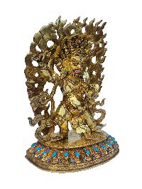 Vajrapani, Buddhist Handmade Statue, [face Painted], [gold Plated], [stone Setting]
