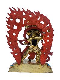 Vajrapani, Buddhist Handmade Statue, [face Painted], [gold Plated], [stone Setting]