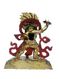 Vajrapani, Buddhist Handmade Statue, [face Painted], [gold Plated], [stone Setting]
