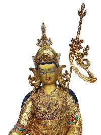 Padmasambhava, Buddhist Handmade Statue, [face Painted], [gold Plated], [stone Setting]