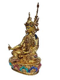 Padmasambhava, Buddhist Handmade Statue, [face Painted], [gold Plated], [stone Setting]
