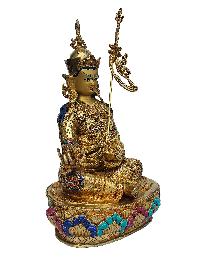 Padmasambhava, Buddhist Handmade Statue, [face Painted], [gold Plated], [stone Setting]