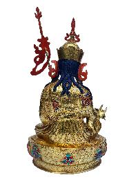 Padmasambhava, Buddhist Handmade Statue, [face Painted], [gold Plated], [stone Setting]