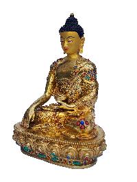 Shakyamuni Buddha, Buddhist Handmade Statue, [face Painted], [gold Plated], [stone Setting]