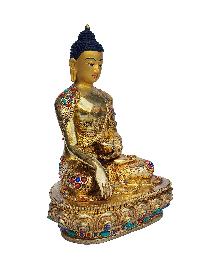 Shakyamuni Buddha, Buddhist Handmade Statue, [face Painted], [gold Plated], [stone Setting]