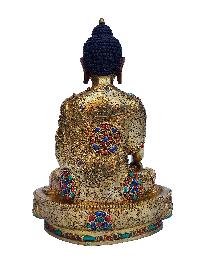 Shakyamuni Buddha, Buddhist Handmade Statue, [face Painted], [gold Plated], [stone Setting]