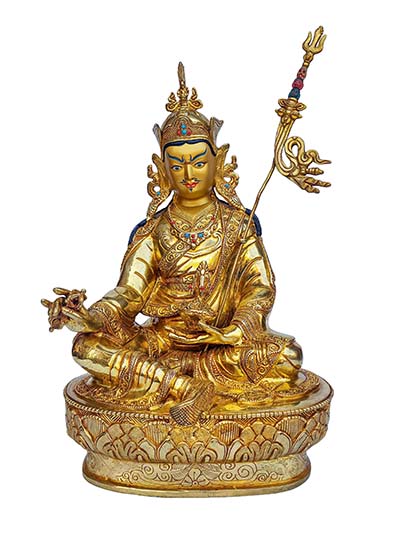 Padmasambhava, Buddhist Handmade Statue, [face Painted], [gold Plated]