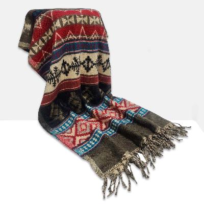 Dhaka Shawl, Multicolor Durable Acrylic Shawl With Snow Flake Patterns