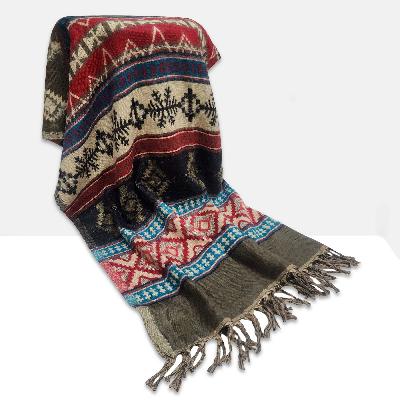 Dhaka Shawl, Multicolor Durable Acrylic Shawl With Snow Flake Patterns, Winter Theme