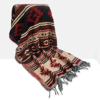 Dhaka Shawl, A Multicolor Durable Acrylic Shawl With Geometric Patterns, Forest Theme