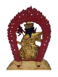Standing Padmasambhava - Guru Rinpoche, Buddhist Handmade Statue, [face Painted], [gold Plated], [rare Find]