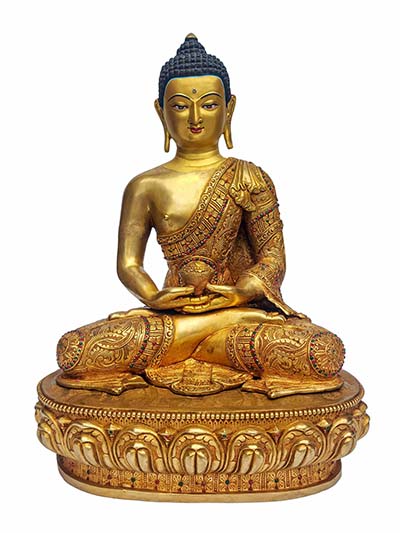 Amitabha Buddha, [master Quality], Buddhist Handmade Statue, [face Painted], [gold Plated], Fine Carving