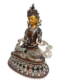 Aparimita, Buddhist Handmade Statue, [silver And Chocolate Oxidized], [face Painted], [stone Setting], Amitayus, Chepame