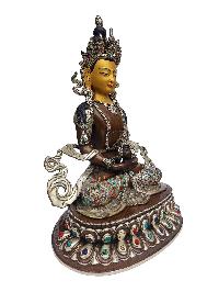 Aparimita, Buddhist Handmade Statue, [silver And Chocolate Oxidized], [face Painted], [stone Setting], Amitayus, Chepame