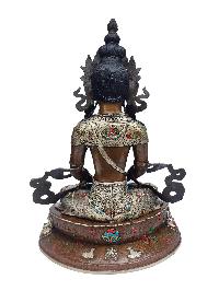 Aparimita, Buddhist Handmade Statue, [silver And Chocolate Oxidized], [face Painted], [stone Setting], Amitayus, Chepame