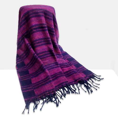 Tibet Shawl, Feel The Warmth: Acrylic Woolen Shawls For Cold Winter Days In Midnight Purple Color And Stripes
