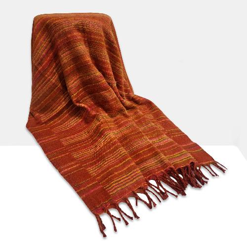 Tibet Shawl, Effortless Style: Acrylic Woolen Shawls For The Modern Fashionista In Rust Brown Color And Stripes