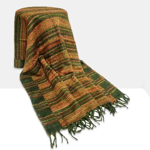 Tibet Shawl, Dress To Impress: Acrylic Woolen Shawls For Any Occasion, In Dark Forest Green Color And Stripes