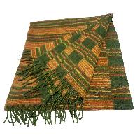 Tibet Shawl, Elevate Your Outfit With Acrylic Woolen Shawls, In Dark Olive Green
 Color And Stripes