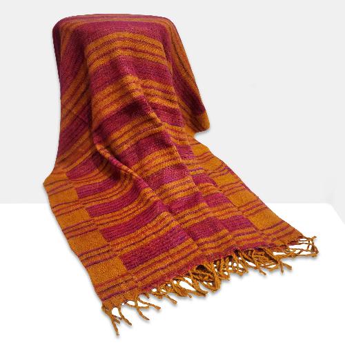 Tibet Shawl, Experience The Perfect Blend Of Comfort And Style With Acrylic Woolen Shawls In Goldenrod Color And Stripes
