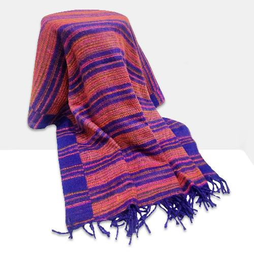 Tibet Shawl, Effortless Elegance: Acrylic Woolen Shawls For The Fashion Savvy In Royal Purple Color And Stripes