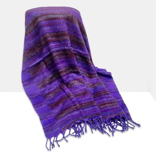 Tibet Shawl, Wrap Yourself In Softness: Acrylic Woolen Shawls In Electric Indigo
 Color And Stripes