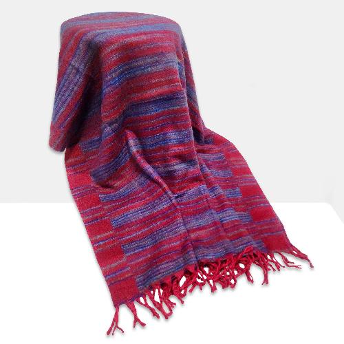 Tibet Shawl, Brighten Up Your Outfit With Vibrant Acrylic Woolen Shawls, In Raspberry
 Color And Stripes
