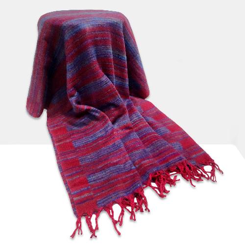 Tibet Shawl, Stay Fashionable And Cozy With Acrylic Woolen Shawls In Raspberry
 Color And Stripes