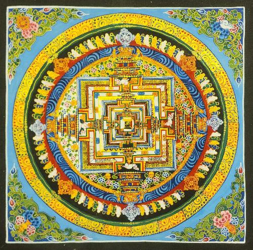 Kalachakra Mandala Thangka, Buddhist Traditional Painting, Tibetan Style In Blue Color