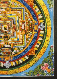 Kalachakra Mandala Thangka, Buddhist Traditional Painting, Tibetan Style In Blue Color