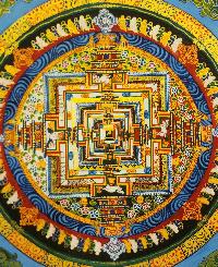 Kalachakra Mandala Thangka, Buddhist Traditional Painting, Tibetan Style In Blue Color