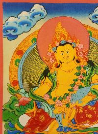 Yellow Jambhala Thangka, Buddhist Traditional Painting, Tibetan Style