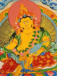Yellow Jambhala Thangka, Buddhist Traditional Painting, Tibetan Style