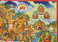 Refuse Tree Shakyamuni Buddha Thangka, [master Quality], [mix Gold], [rare Find], Horizontal Thangka With Various Teachers