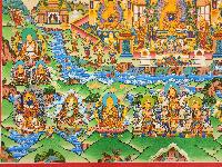 Refuse Tree Shakyamuni Buddha Thangka, [master Quality], [mix Gold], [rare Find], Horizontal Thangka With Various Teachers
