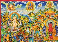 Amitabha Buddha Thangka, [master Quality], [mix Gold], [rare Find], Horizontal Thangka With Chenrezig, Aparimita, And Various Teachers And Bodhisattva.