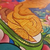 Amitabha Buddha Thangka, [master Quality], [mix Gold], [rare Find], Horizontal Thangka With Chenrezig, Aparimita, And Various Teachers And Bodhisattva.