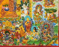 Shakyamuni Buddha Thangka, [master Quality], [mix Gold], [rare Find], Horizontal Thangka With Various Teacher And Bodhisattvas