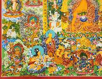 Shakyamuni Buddha Thangka, [master Quality], [mix Gold], [rare Find], Horizontal Thangka With Various Teacher And Bodhisattvas