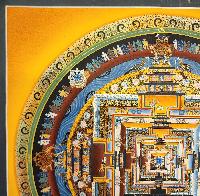 Kalachakra Mandala Thangka, Buddhist Traditional Painting, Tibetan Style, [real Gold], In Yellow Color Base