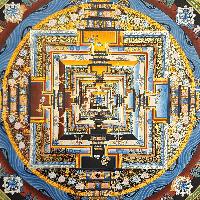 Kalachakra Mandala Thangka, Buddhist Traditional Painting, Tibetan Style, [real Gold], In Yellow Color Base