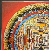 Kalachakra Mandala Thangka, Buddhist Traditional Painting, Tibetan Style, [real Gold], In Red Color Base