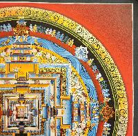 Kalachakra Mandala Thangka, Buddhist Traditional Painting, Tibetan Style, [real Gold], In Red Color Base