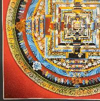 Kalachakra Mandala Thangka, Buddhist Traditional Painting, Tibetan Style, [real Gold], In Red Color Base