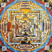 Kalachakra Mandala Thangka, Buddhist Traditional Painting, Tibetan Style, [real Gold], In Red Color Base
